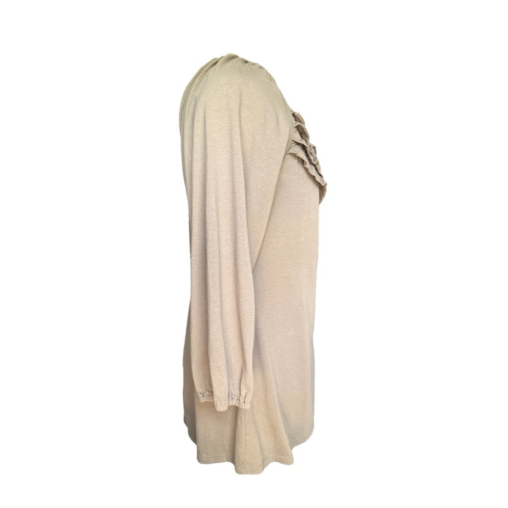 NWOT Garnet Hill Cream Taupe Ruffled 3/4 Sleeve Blouse - Picture 3 of 6